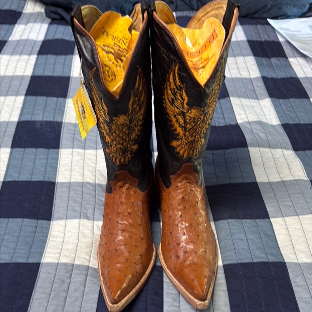 El General Black and Brown Cowboy Boots with Ornate Stitching